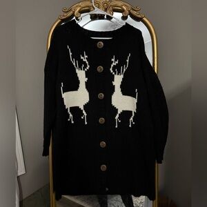 Black and White Reindeer/Snowflake over sized sweater